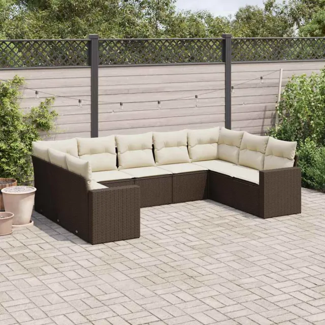 vidaXL 9-delige Loungeset met kussens poly rattan bruin, foto 2