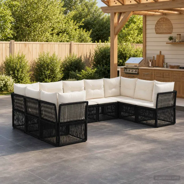 vidaXL Tuinbankenset 9 st 9-zits Zwart poly rattan, foto 2