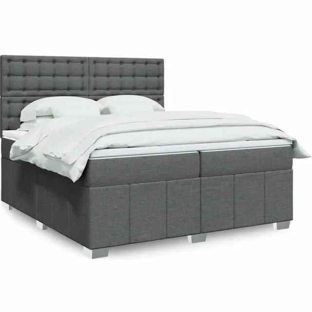 vidaXL Boxspring met matras stof donkergrijs 200x200 cm grijs