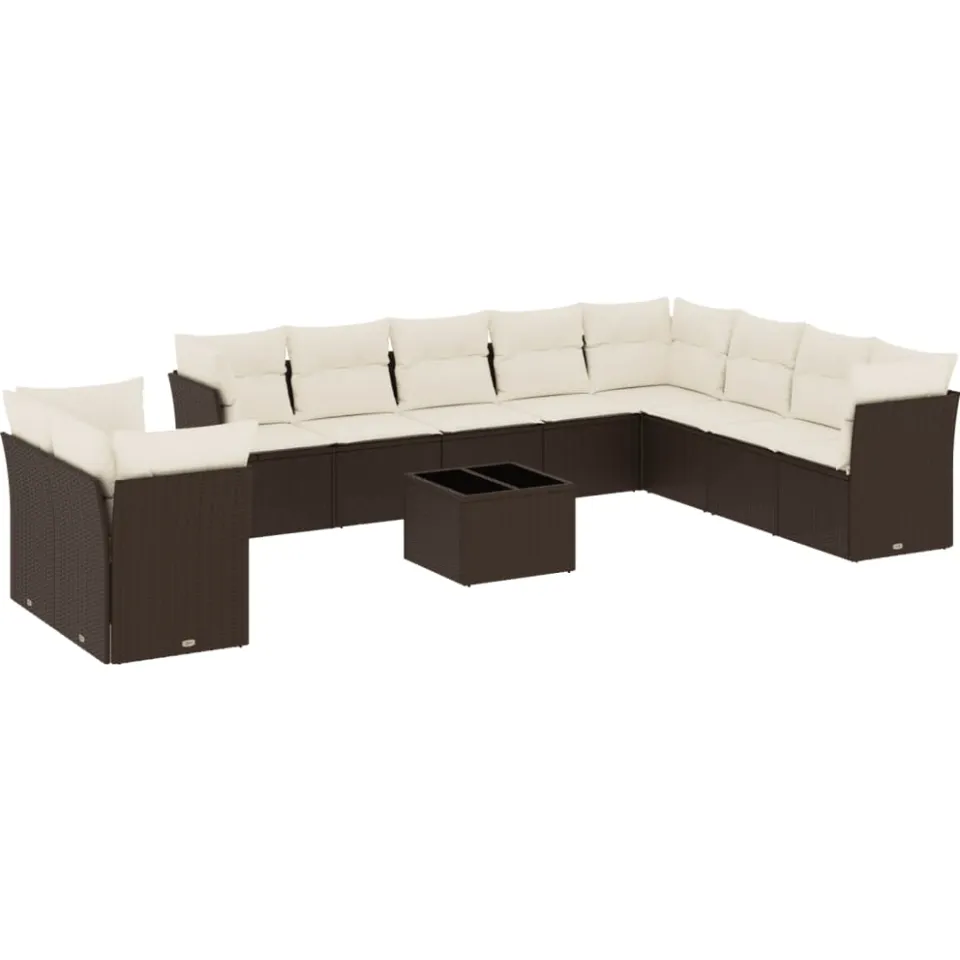 vidaXL 11-delige Loungeset met kussens poly rattan bruin
