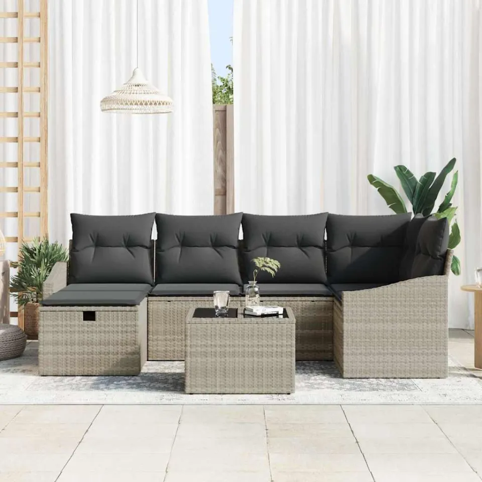 vidaXL Bankstel 6 st poly rattan lichtgrijs, foto 3