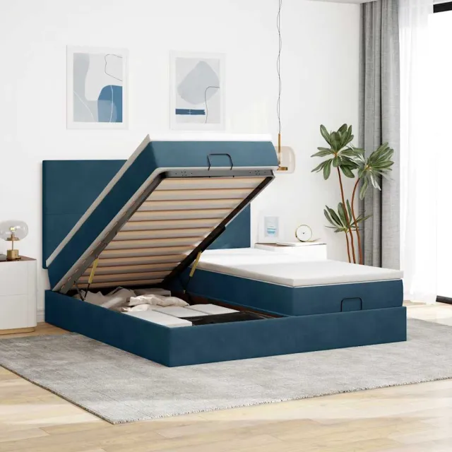 vidaXL Ottoman bed met matrassen 160x200cm fluweel donkerblauw blauw