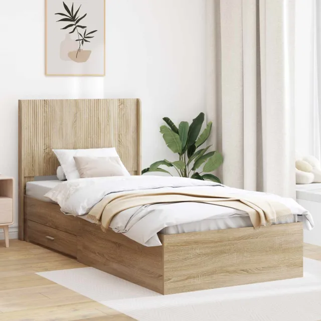 vidaXL Bedframe met opbergruimte en hoofdbord Sonoma Eiken Bruin