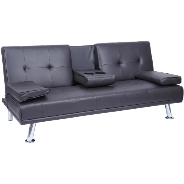 MCW 3-zits bank MCW-F60, slaapbank logeerbed, verstelbare bekerhouder 97x166cm ~ kunstleder, bruin