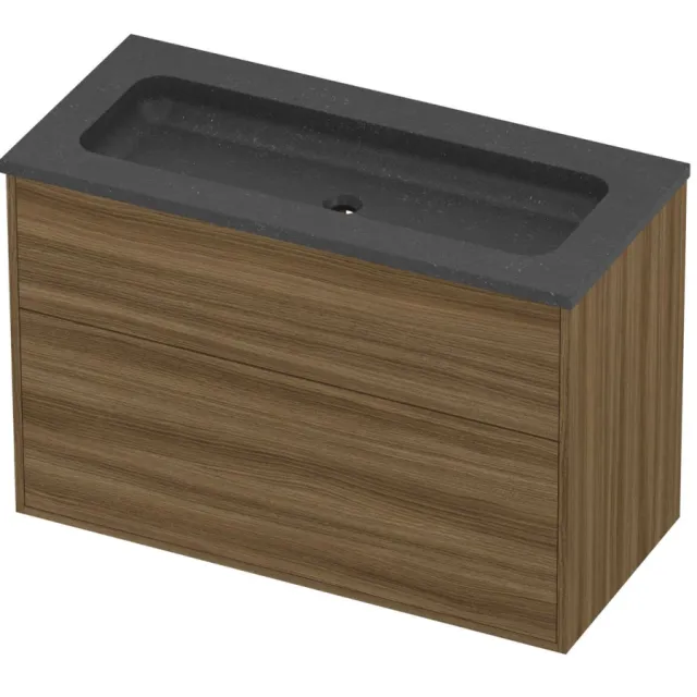 Proline Rollo Badmeubelset Hardsteen Elegant Centraal 100x46x67 cm Blue Stone Caramel Walnut Houtlook
