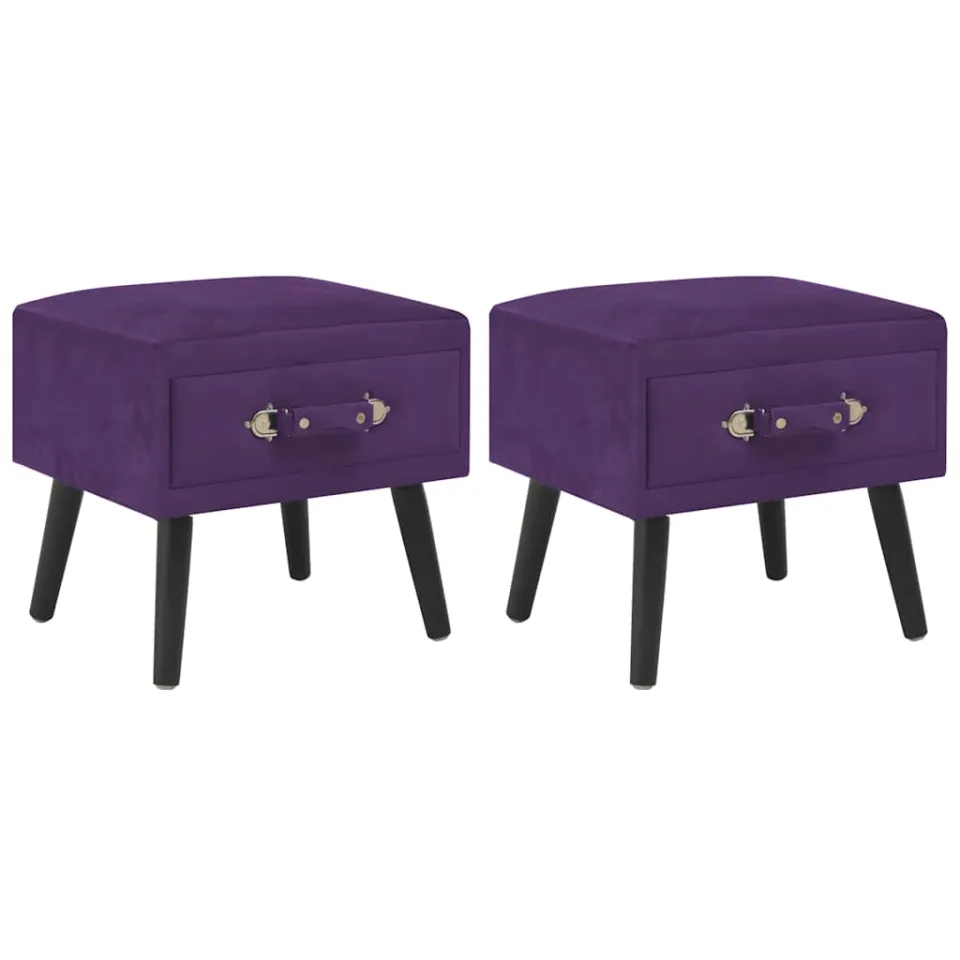 vidaXL Nachtkastjes 2 st 40x35x40 cm fluweel donkerpaars paars, foto 3