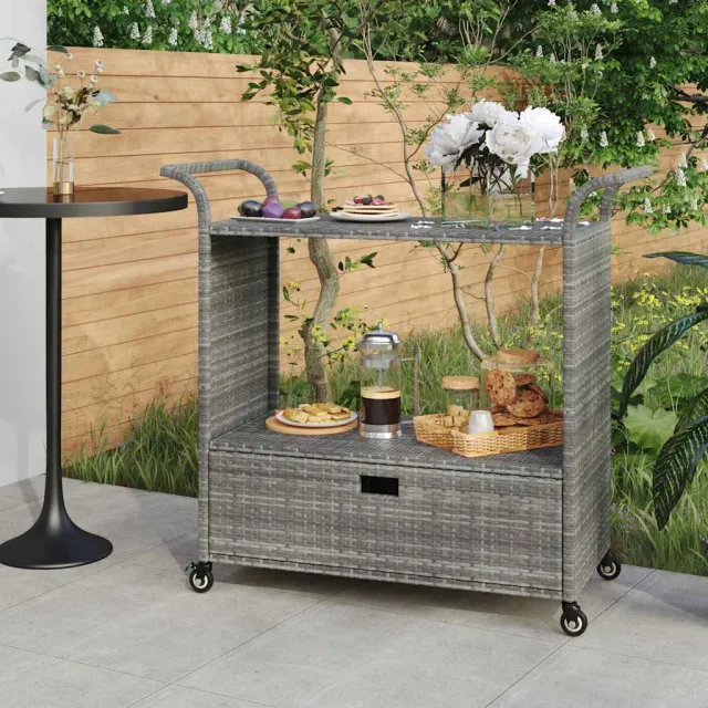 vidaXL Serveerwagen met lade 100x45x97 cm poly rattan grijs