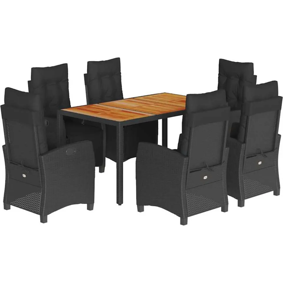 vidaXL 7-delige Tuinset met kussens poly rattan zwart, foto 3