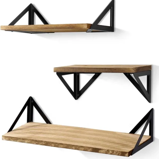 comforder Zwevende Wandplank - 3 Stuks - 25/33/42 cm Lang - Boekenplank - Wandrek - Paulownia Hout naturel, zwart