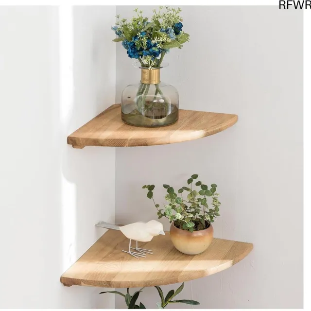 RFWR Hoekplank set van 2 - Massief Eiken Houten Wandrek voor Vintage Landhuisstijl Eikenhout