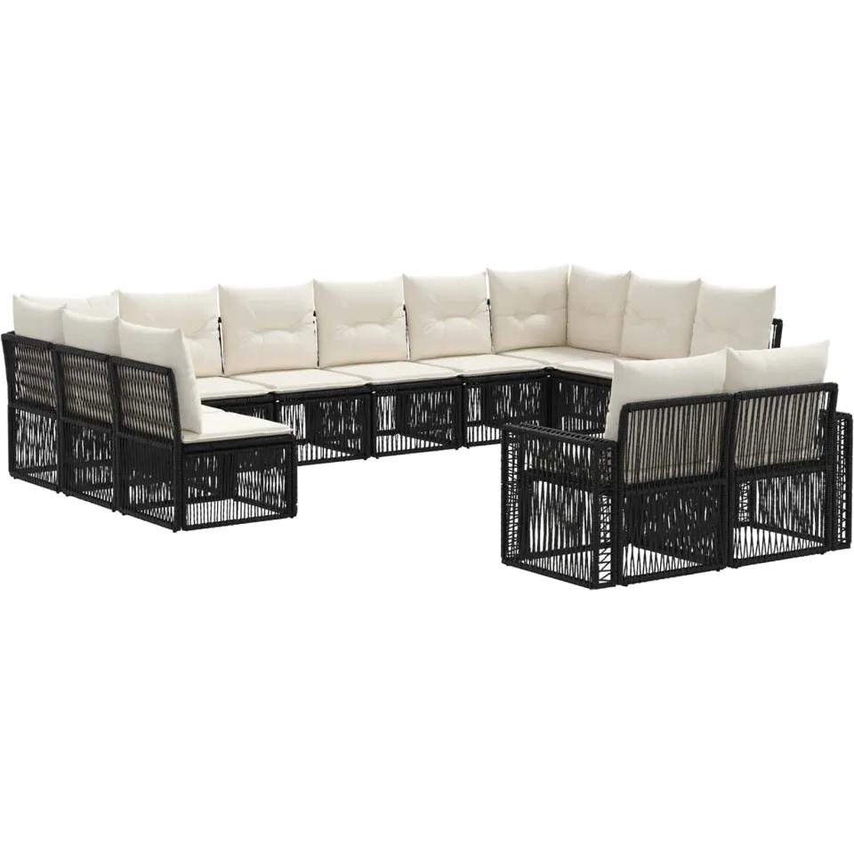 vidaXL Tuinbankenset 12 st 12-zits Zwart en Cream Wit poly rattan, foto 3