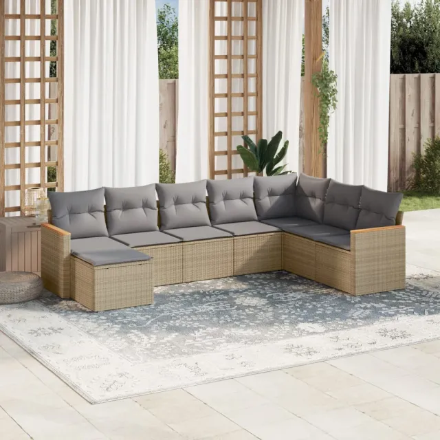 vidaXL 8-delige Loungeset met kussens poly rattan beige, foto 2