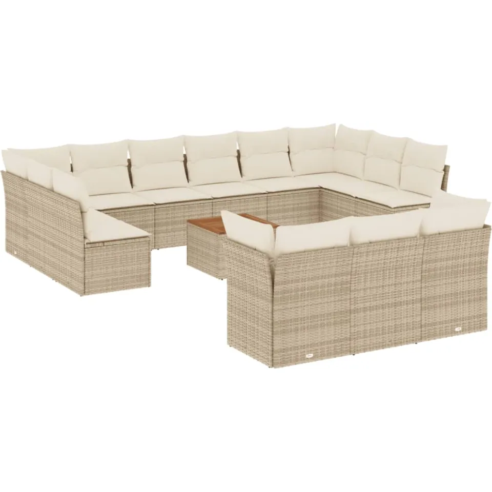 vidaXL 14-delige Loungeset met kussens poly rattan beige, foto 3
