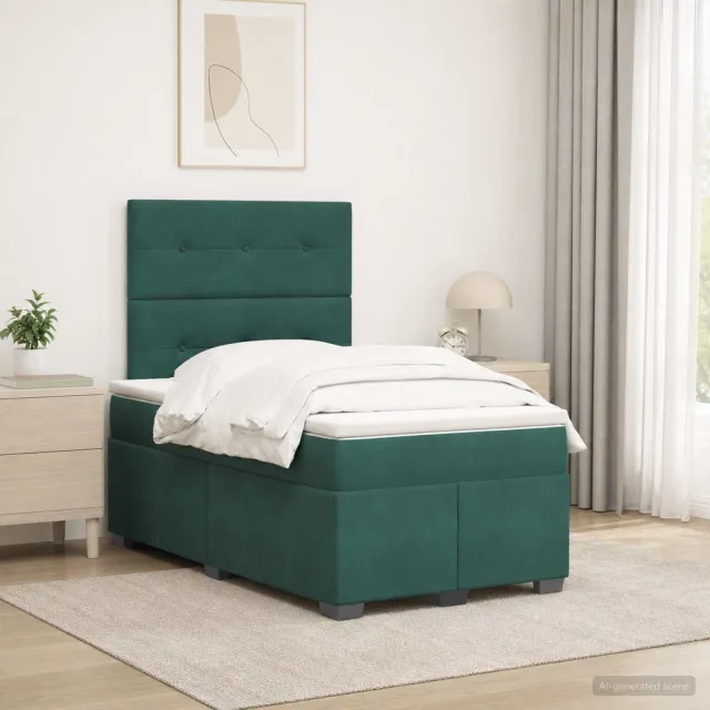 vidaXL Boxspringbed met matras Donkergroen 120 x 200 cm Fluweel