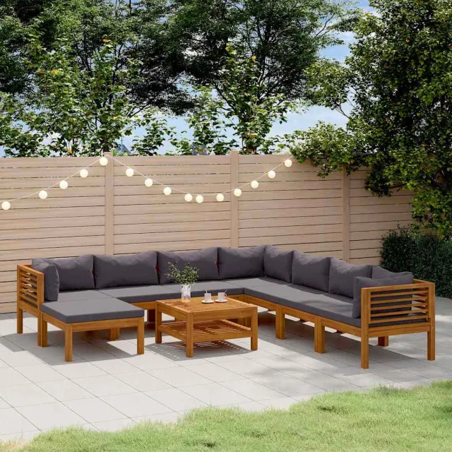 vidaXL 9-delige Loungeset met kussens massief acaciahout grijs, foto 2