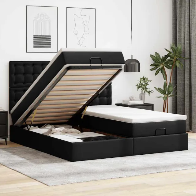 vidaXL Ottoman bed met matrassen 180x200cm kunstleer zwart