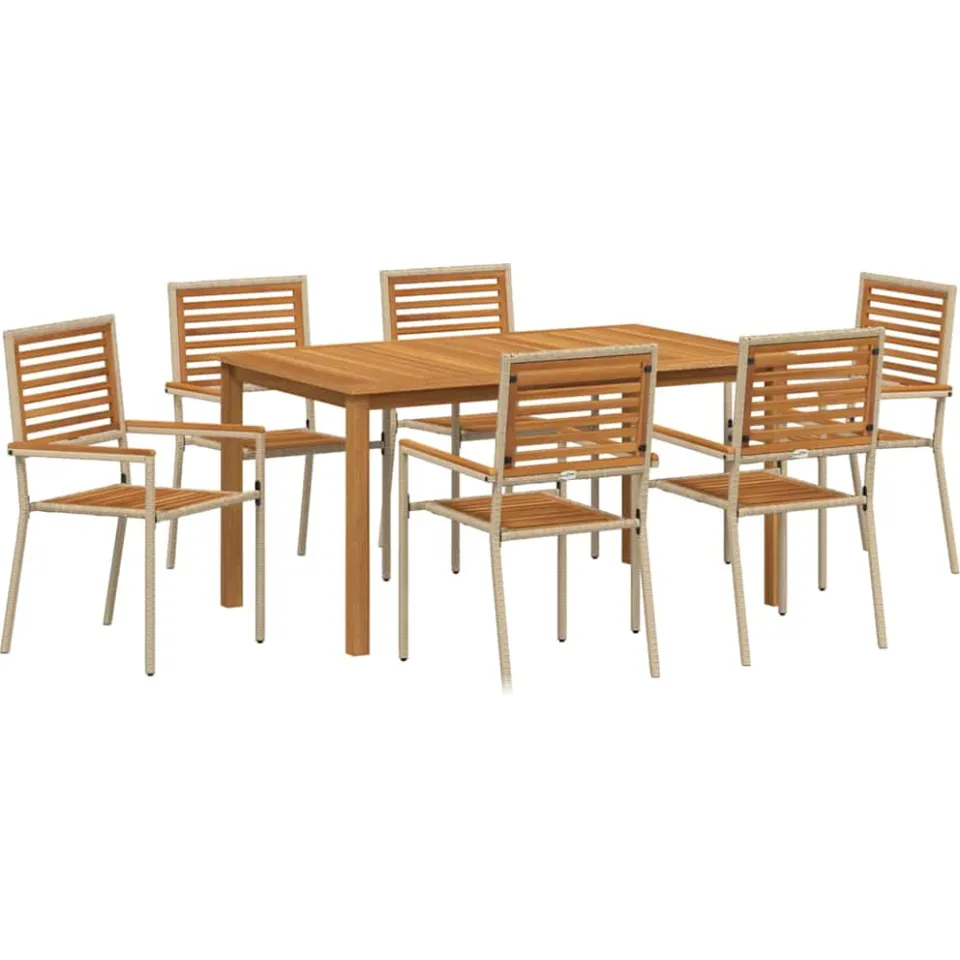 vidaXL Tuin eettafelset 7 st Beige Massief Acaciahout