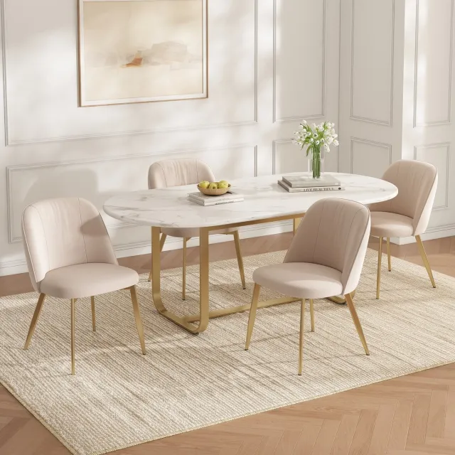 KOMHTOM BLACKCOLORS 4 eetkamerstoelen, comfortabel en ademend, geschikt voor eetkamer, woonkamer, cafés enz., moderne stijl, fluweel, beige en goudkleurig