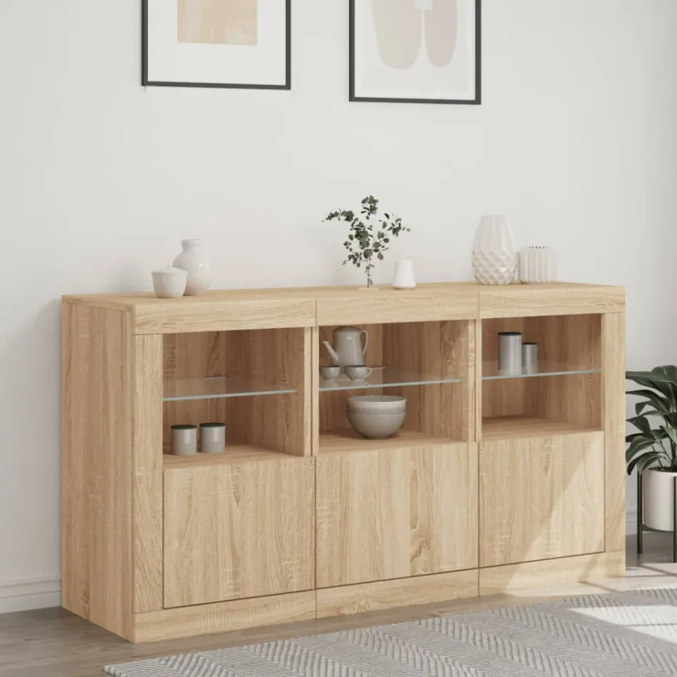vidaXL Dressoir met LED-verlichting 123x37x67 cm sonoma eikenkleurig, foto 2