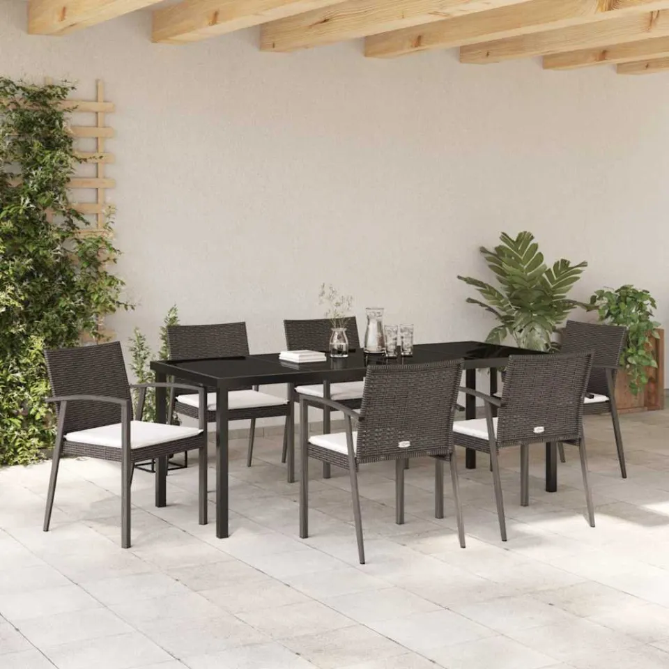 vidaXL Tuin eettafelset 7 st Bruin en zwart PE Rattan, foto 3