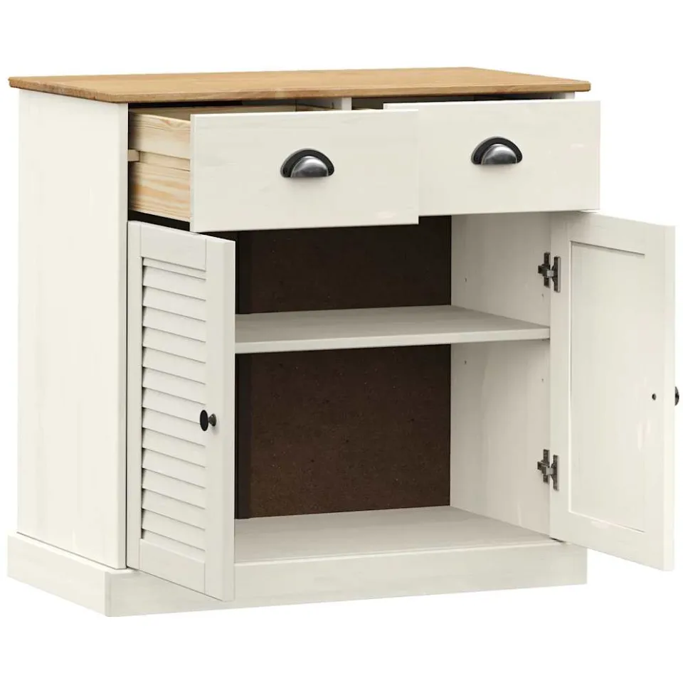 vidaXL Dressoir met lades VIGO 78x40x75 cm massief grenenhout wit, foto 2