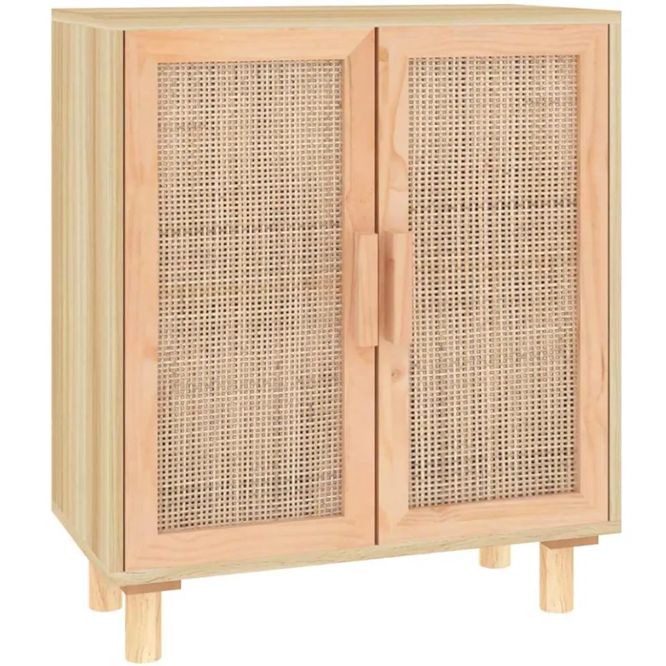 vidaXL Dressoir 60x30x70 cm massief grenenhout en rattan bruin