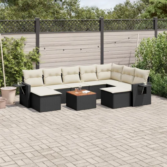 vidaXL 10-delige Loungeset met kussens poly rattan zwart, foto 2