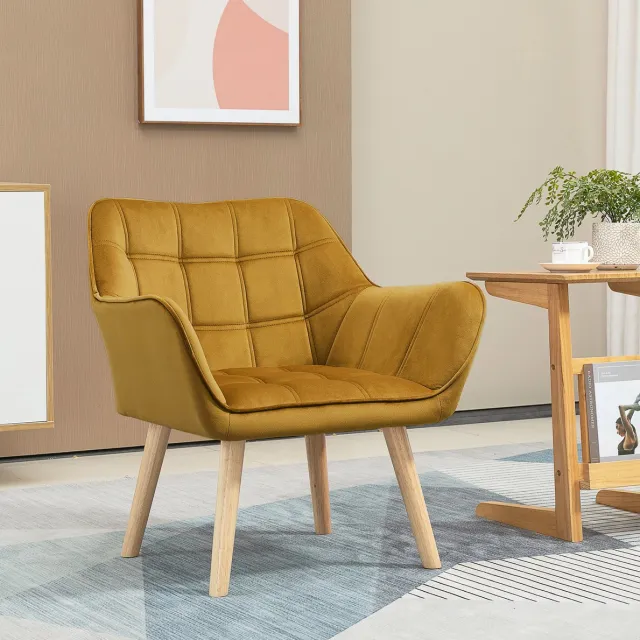 COVREO Fauteuil 67 x 61,5 x 71 cm geel, velvet met armleuningen en hoge poten Yellow