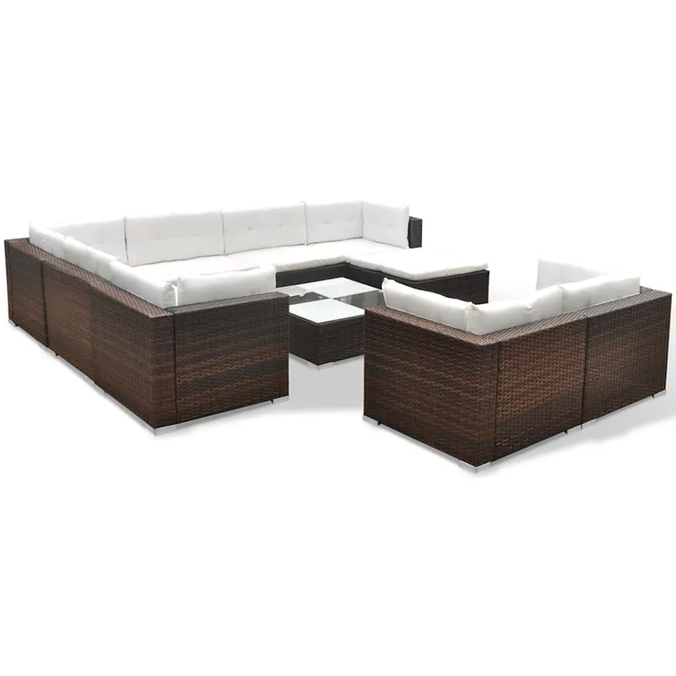 vidaXL 10-delige Loungeset met kussens poly rattan bruin, foto 2