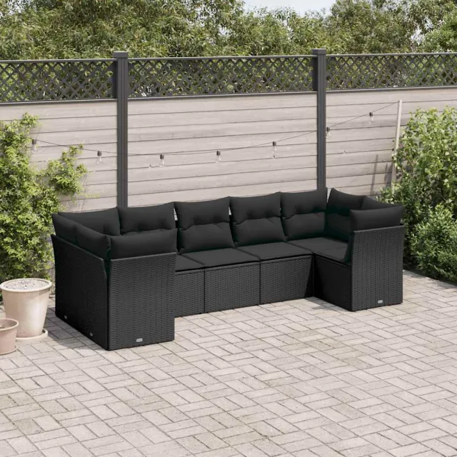vidaXL 7-delige Loungeset met kussens poly rattan zwart, foto 2