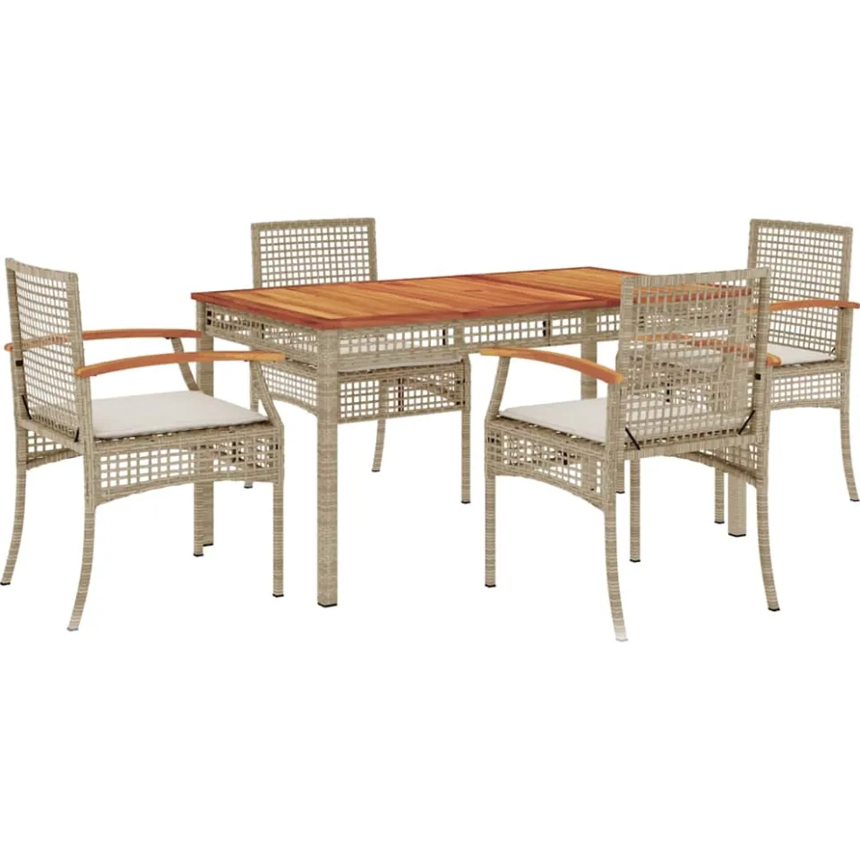 vidaXL 5-delige Tuinset met kussens poly rattan beige