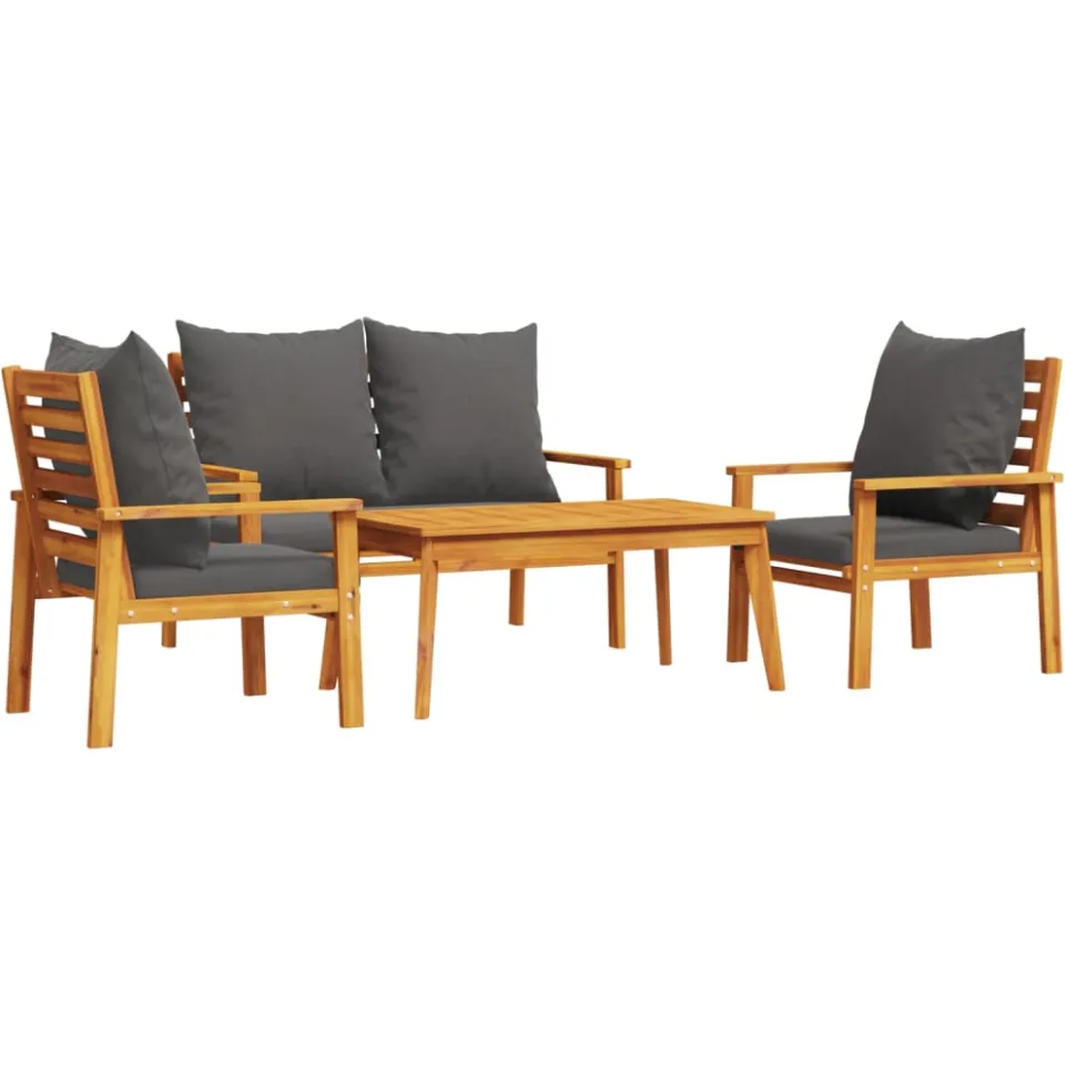 vidaXL 4-delige Loungeset met kussens massief acaciahout bruin, foto 3