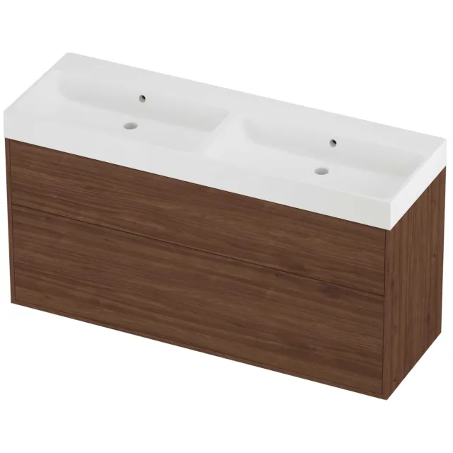 Proline Podium Badmeubelset Polystone Loft Dubbel 140x46x75 cm Mat White Indian Walnut Houtlook