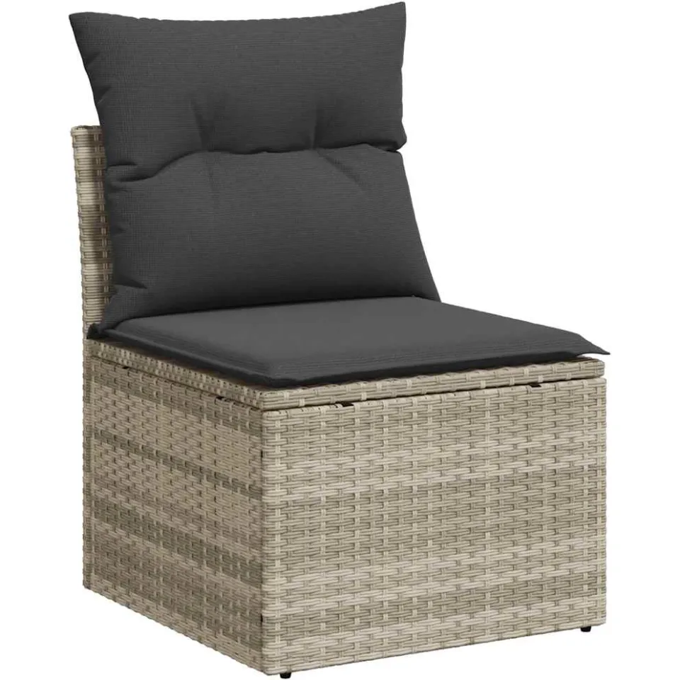 vidaXL 9-delige Loungeset met kussens poly rattan lichtgrijs