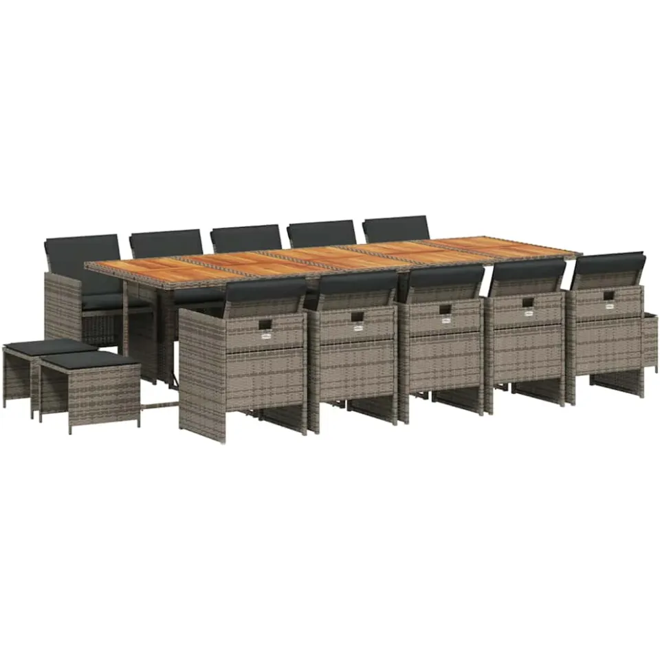 vidaXL 15-delige Tuinset met kussens poly rattan grijs, foto 3
