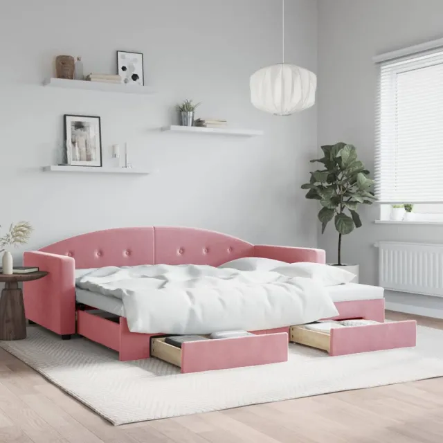 vidaXL Slaapbank met onderschuifbed en lades 90x200 cm fluweel roze