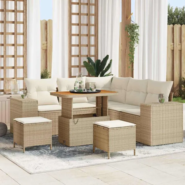 vidaXL Tuin Sofa Set 8 st Beige poly rattan, foto 2
