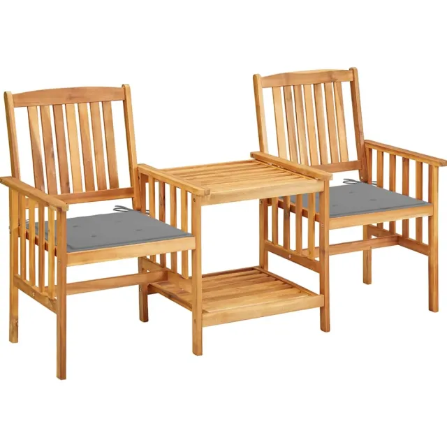 vidaXL Tuinstoelen met tafeltje en kussens massief acaciahout Grijs