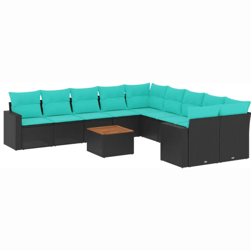 vidaXL 11-delige Loungeset met kussens poly rattan zwart, foto 3