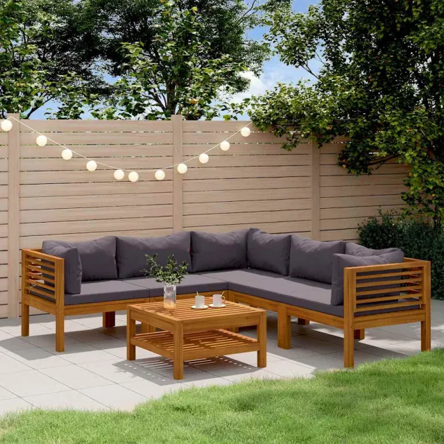 vidaXL 6-delige Loungeset met kussens massief acaciahout grijs, foto 2