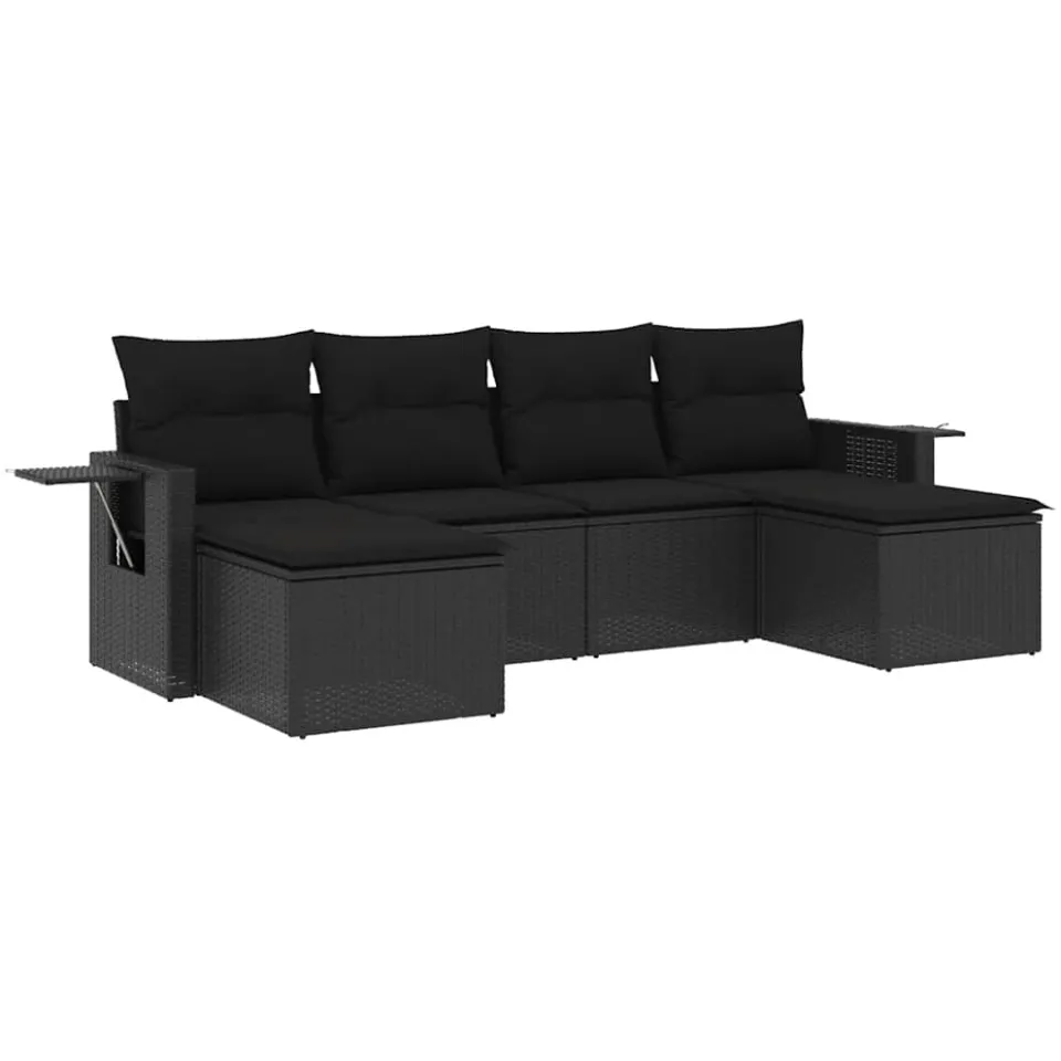 vidaXL 6-delige Loungeset met kussens poly rattan zwart, foto 3