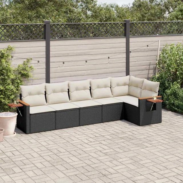 vidaXL 6-delige Loungeset met kussens poly rattan zwart, foto 2