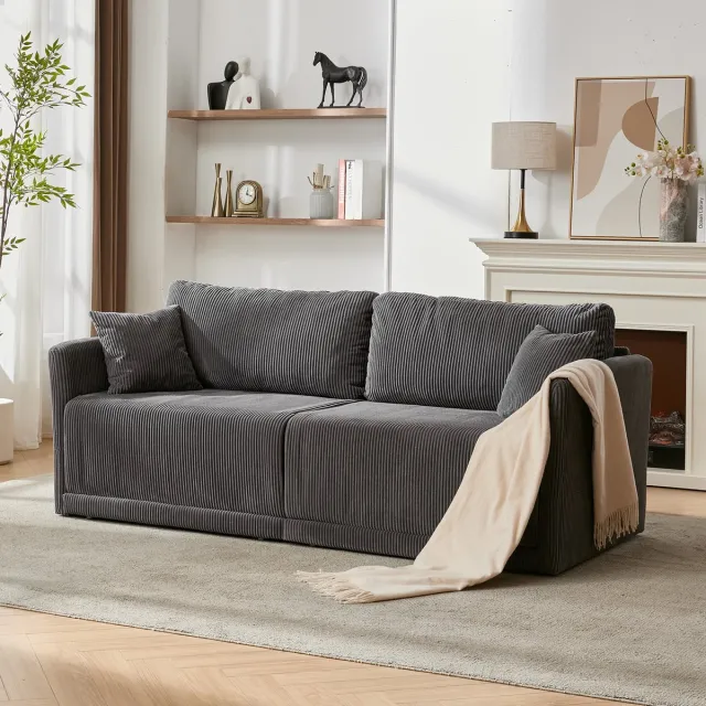 Zubaliya Slaapbank 2 Zits - Moderne Corduroy Sofa Bed Met Verstelbare Rugleuning - Comfortabele Uitklapbare Bank Voor Woonkamer, Kantoor En Appartement - Grijze Slaapsofa grijs
