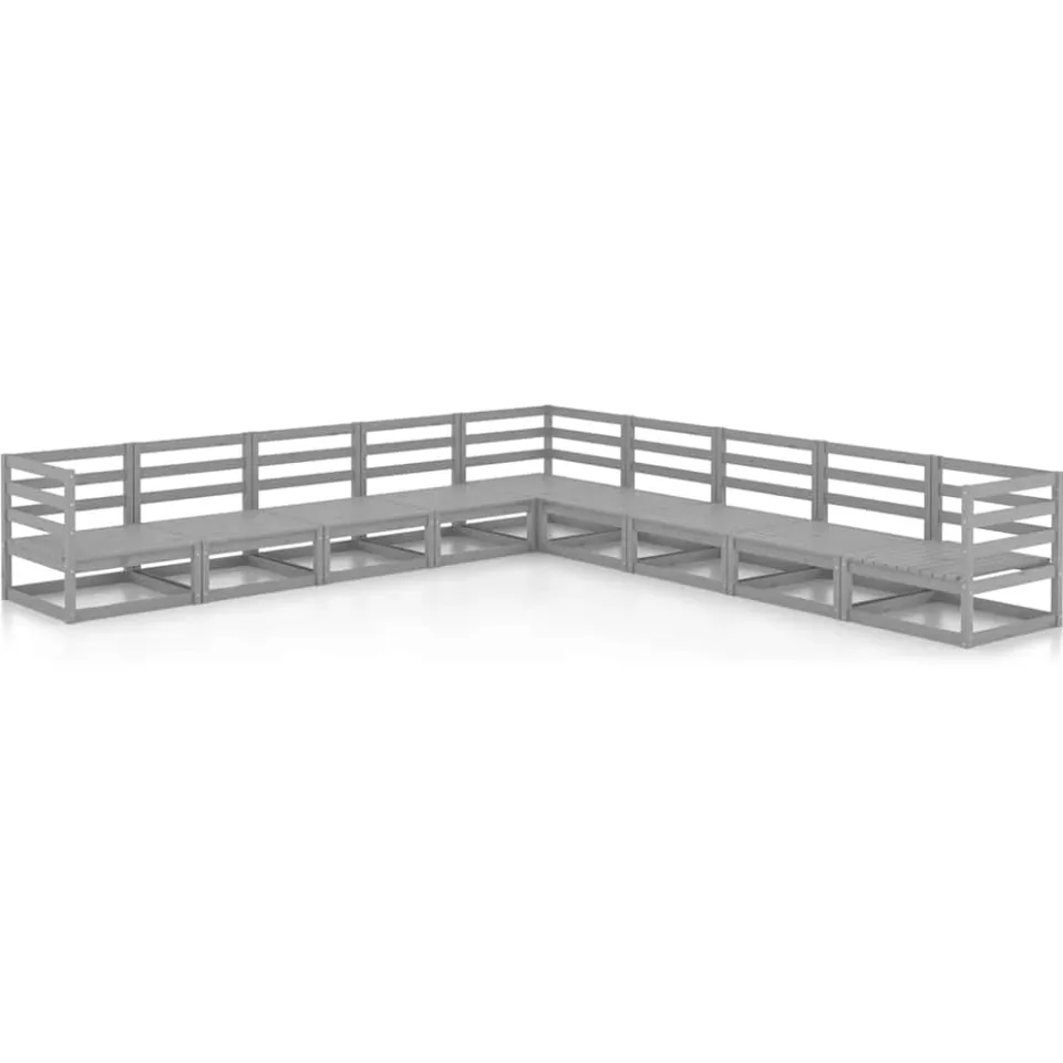 vidaXL 9-delige Loungeset massief grenenhout grijs