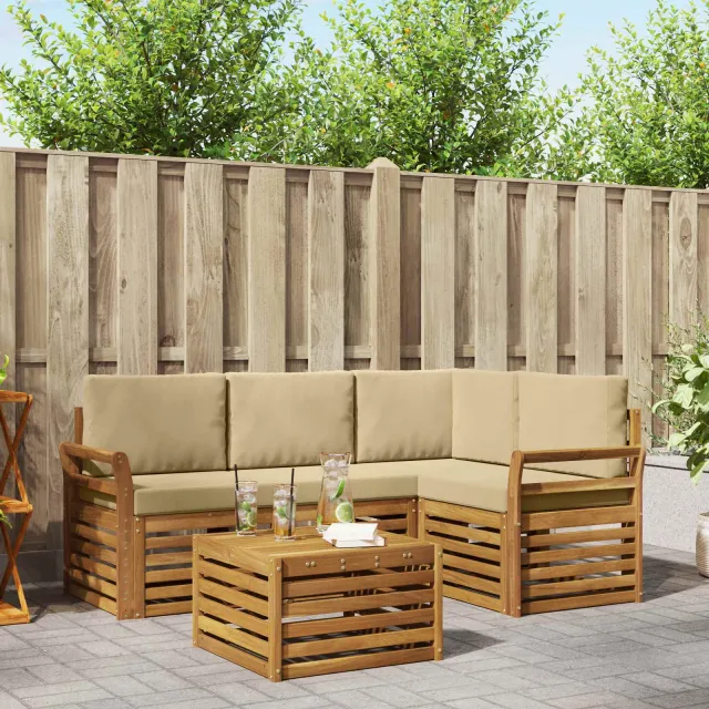 vidaXL Buiten bankenset 5 st 4-zits Natuurlijk en Beige