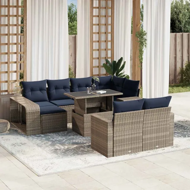 vidaXL 11-delige tuinbankset met kussens, grijs polyrotan, foto 2