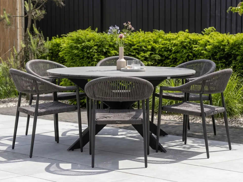 Manifesto Furniture Manifesto Belpasso/Fidenza ø149cm dining tuinset 7-delig stapelbaar, foto 4