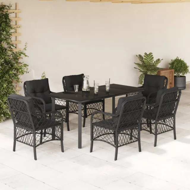 vidaXL 7-delige Tuinset met kussens poly rattan zwart, foto 2