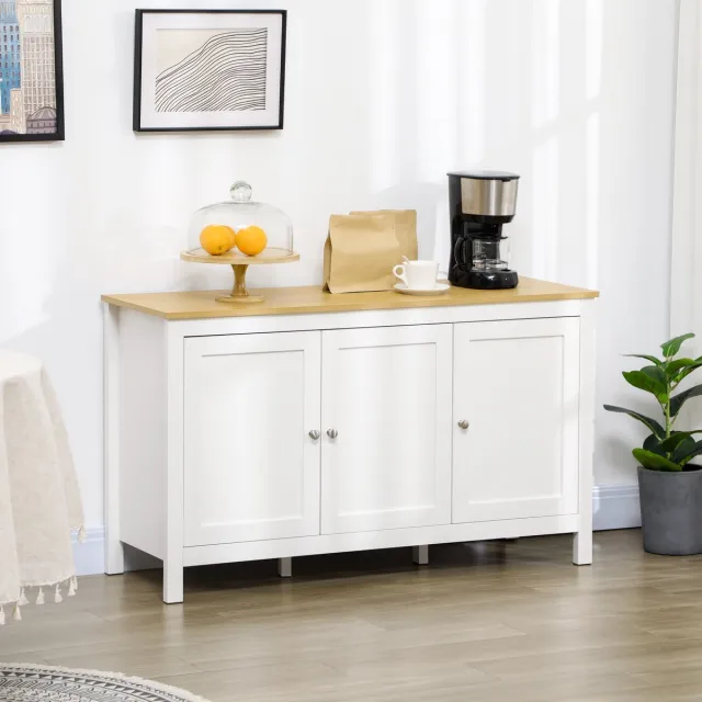AURA LUMEN Buffetkast-Buffet opbergmeubel met 3 deuren-2 verstelbare planken-houtachtig wit oppervlak-120x40x70 cm