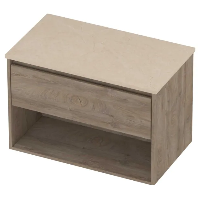 Proline Deck Badmeubelset Hardsteen Met Schap 80x46x55 cm Sand Stone Raw Oak Eiken